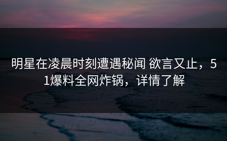明星在凌晨时刻遭遇秘闻 欲言又止，51爆料全网炸锅，详情了解