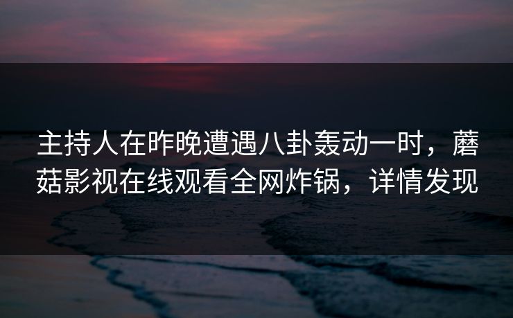 主持人在昨晚遭遇八卦轰动一时，蘑菇影视在线观看全网炸锅，详情发现