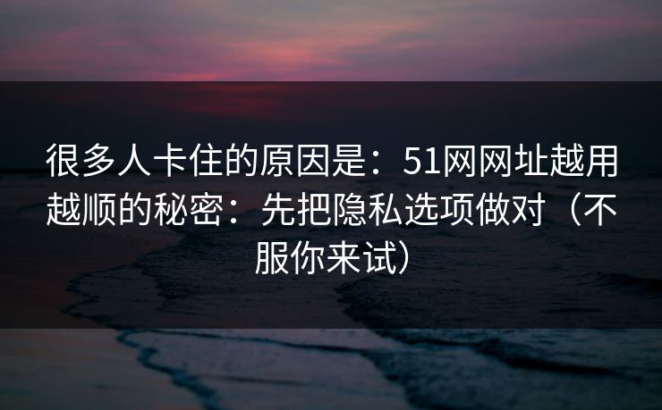 很多人卡住的原因是：51网网址越用越顺的秘密：先把隐私选项做对（不服你来试）